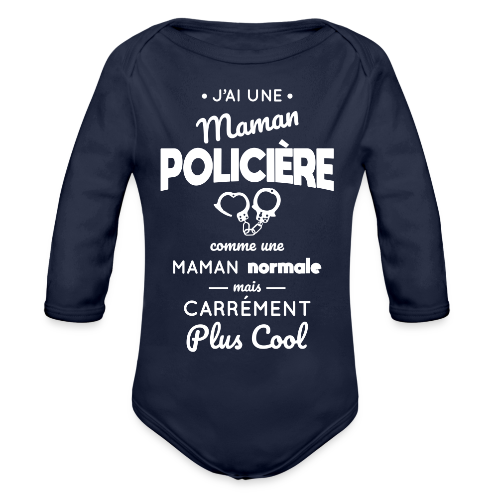 Body Bébé bio manches longues - J'ai une maman policière - marine foncé