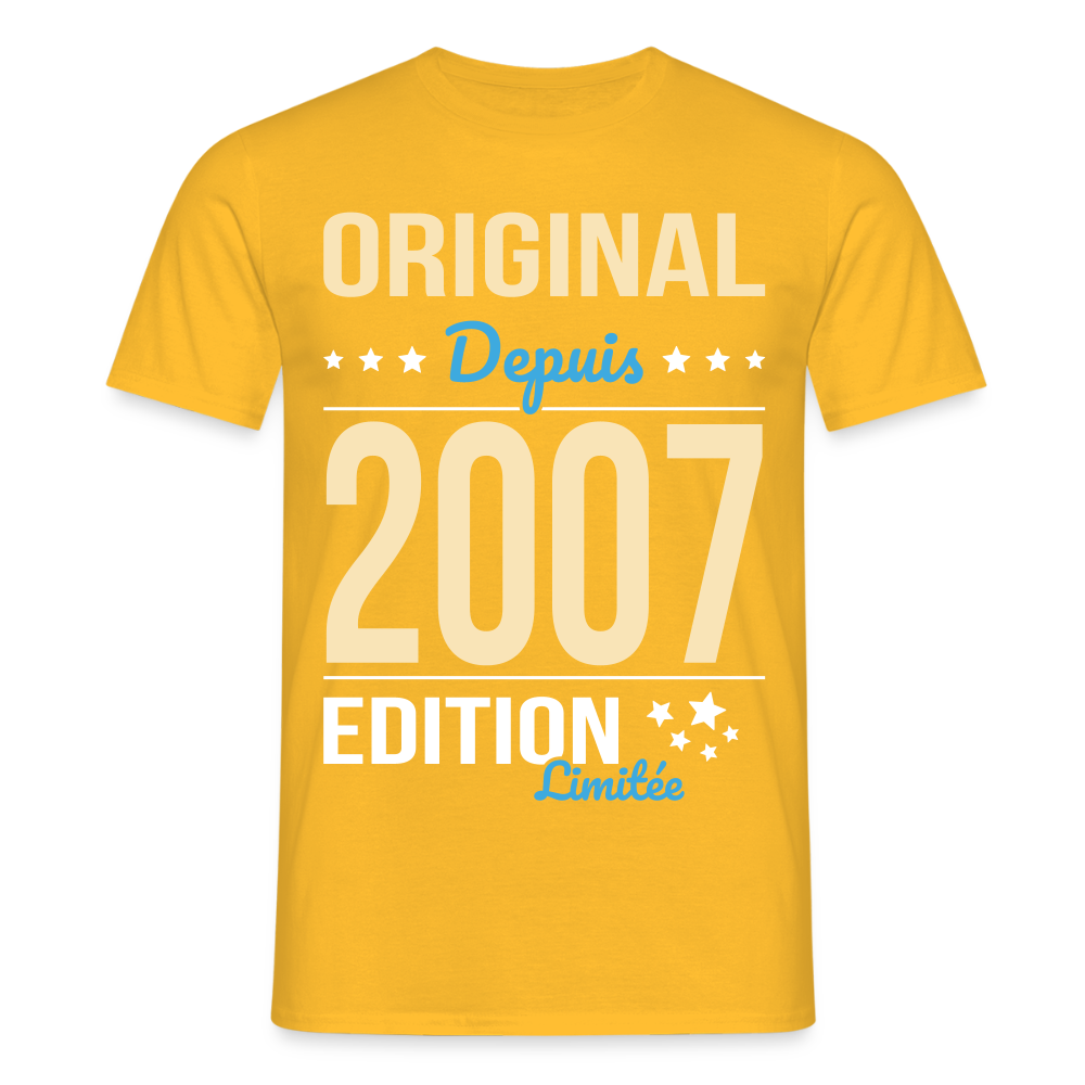 T-shirt Homme - Anniversaire 18 Ans - Original depuis 2007 - jaune