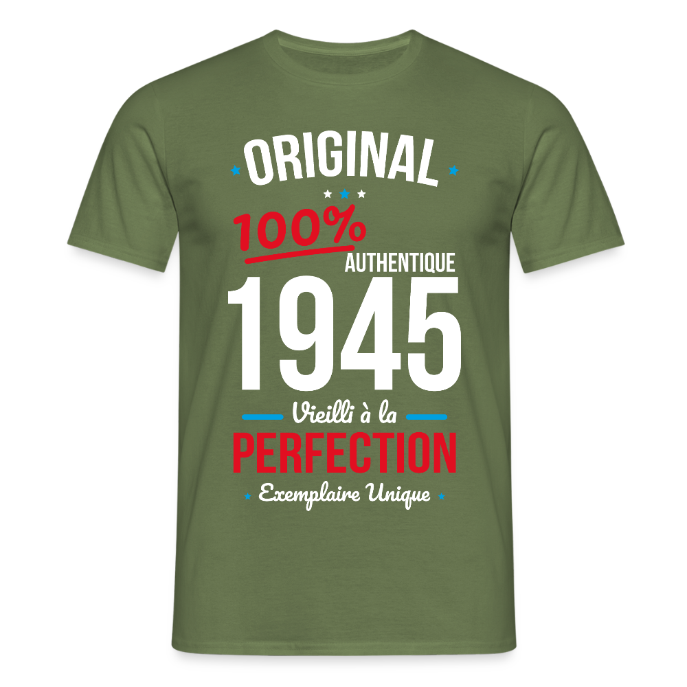 T-shirt Homme - Anniversaire 80 Ans - Original 1945 - vert militaire