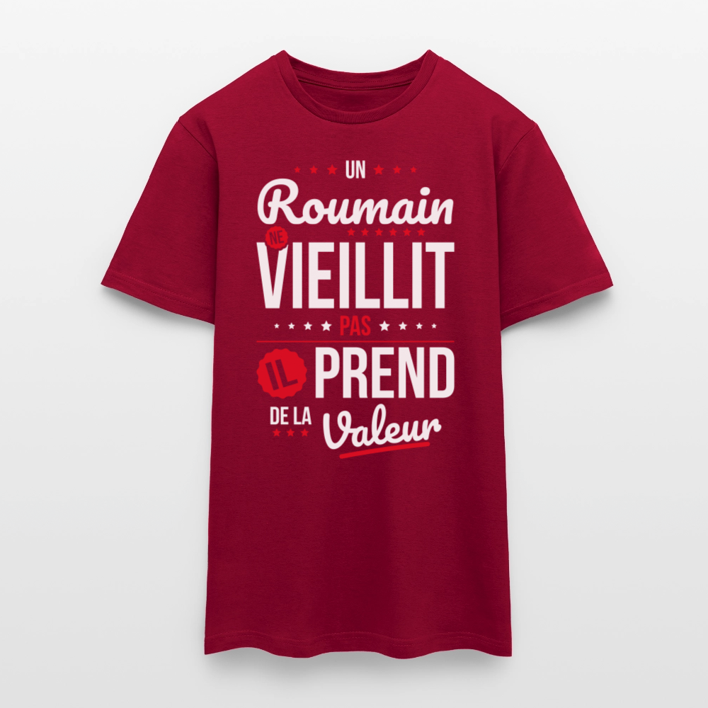 T-shirt Homme - Un Roumain ne vieillit pas - rouge brique