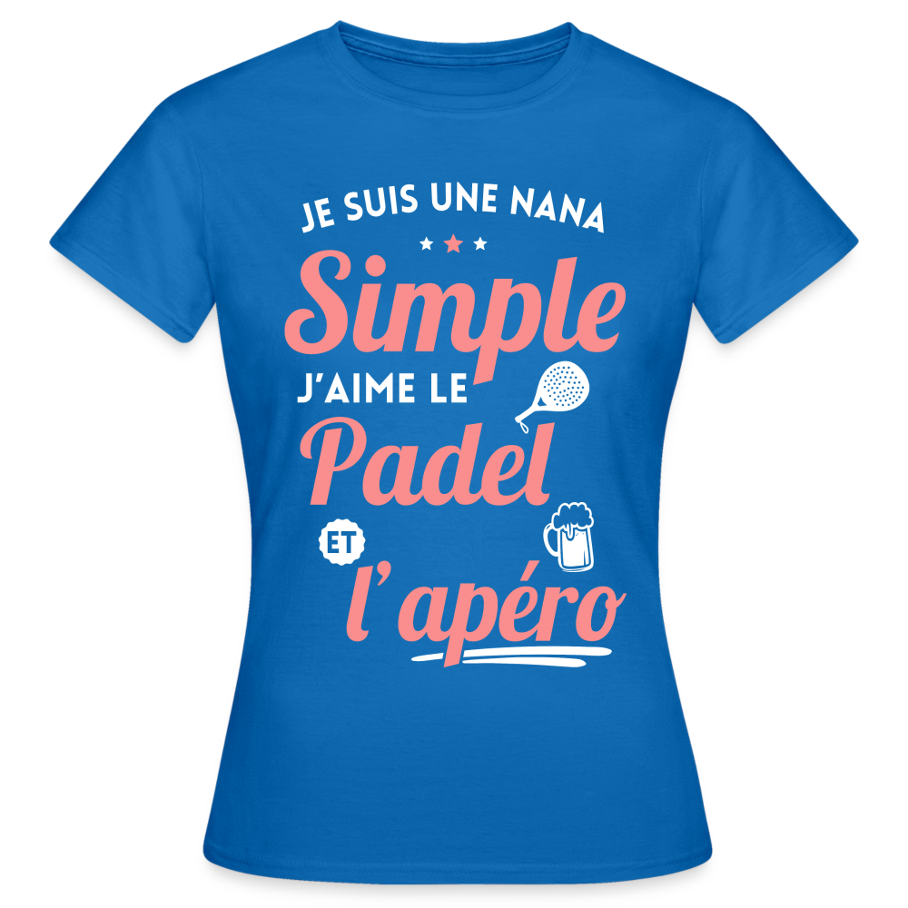 T-shirt Femme - J'aime le padel et l'apéro - bleu royal
