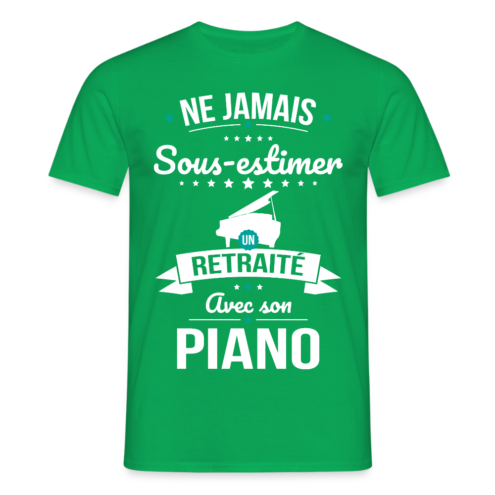 T-shirt Homme - Ne jamais sous-estimer un retraité avec son piano - vert