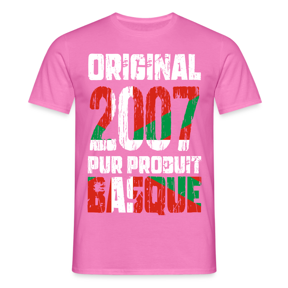 T-shirt Homme - Anniversaire 18 Ans - Original 2007 - Pur produit Basque - rose