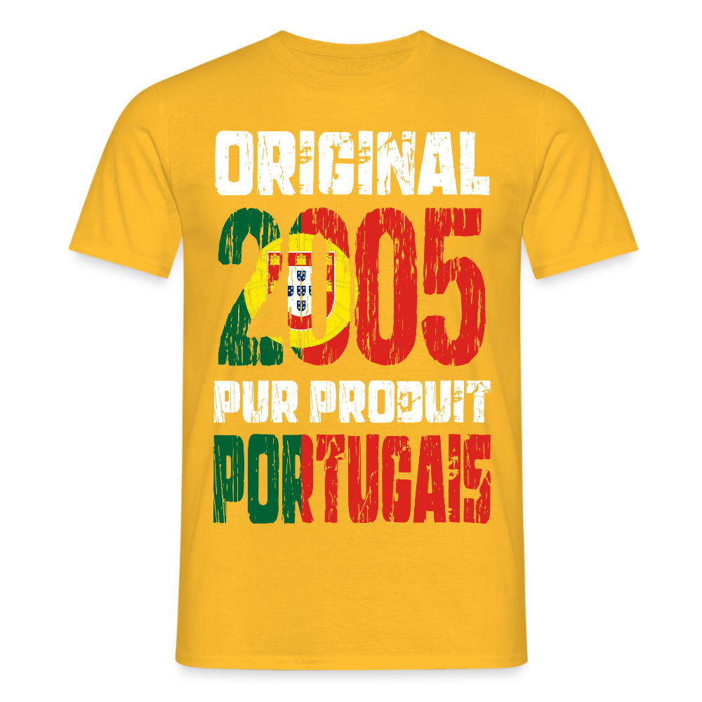 T-shirt Homme - Anniversaire 20 Ans - Original 2005 - Pur produit Portugais - jaune