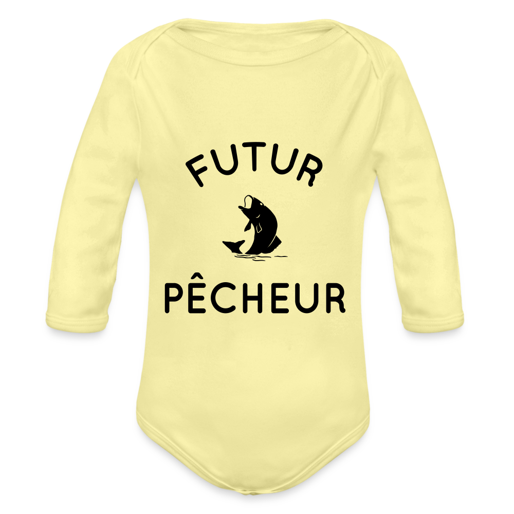 Body Bébé bio manches longues - Futur pêcheur - jaune délavé