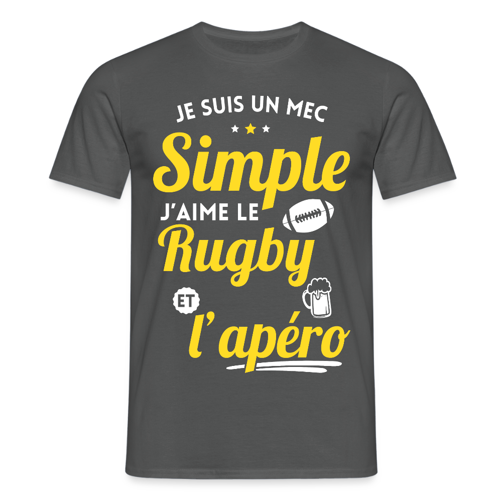 T-shirt Homme - J'aime le rugby et l'apéro - charbon