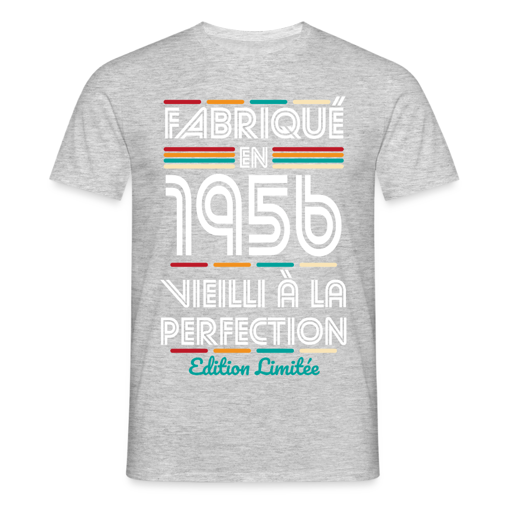 T-shirt anniversaire homme 70 Ans – Fabriqué en 1956, Vieilli à la Perfection - gris chiné