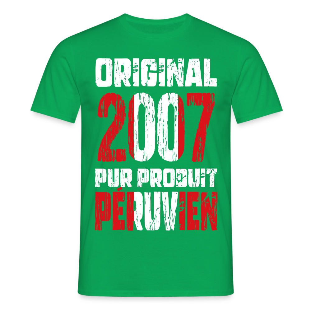 T-shirt Homme - Anniversaire 18 Ans - Original 2007 - Pur produit Péruvien - vert