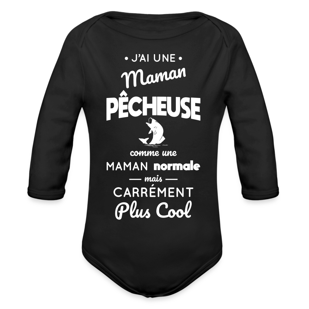 Body Bébé bio manches longues - J'ai une maman pêcheuse - noir
