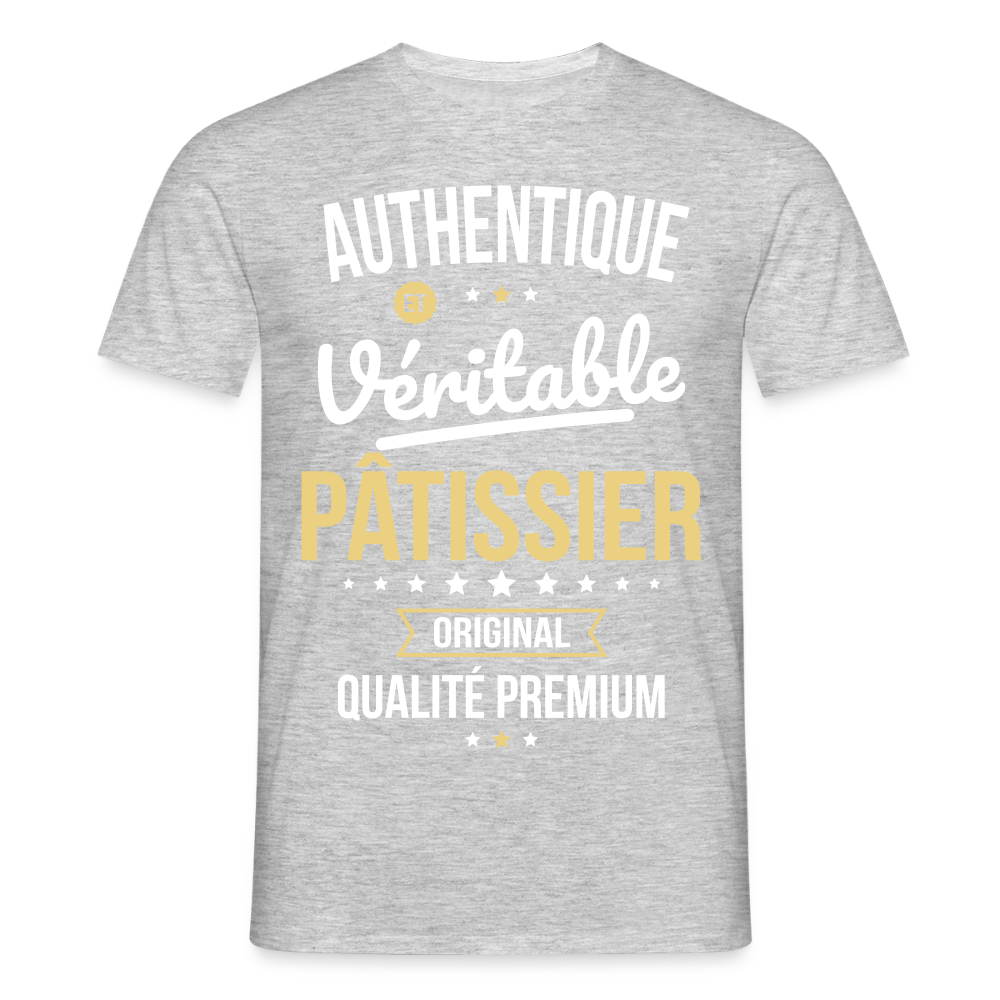 T-shirt Homme - Authentique et véritable Pâtissier - gris chiné