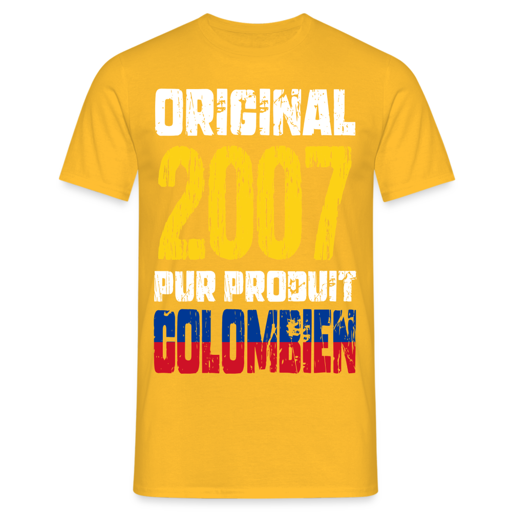 T-shirt Homme - Anniversaire 18 Ans - Original 2007 - Pur produit Colombien - jaune