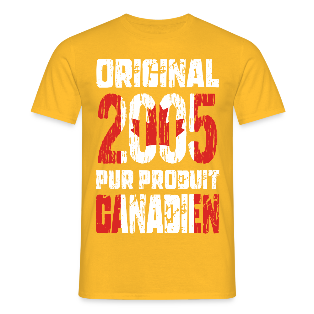 T-shirt Homme - Anniversaire 20 Ans - Original 2005 - Pur produit Canadien - jaune