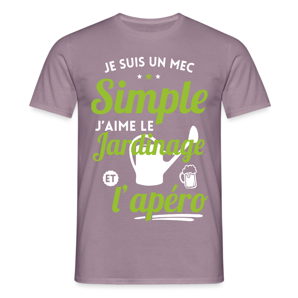 T-shirt Homme - J'aime le jardinage et l'apéro - mauve gris