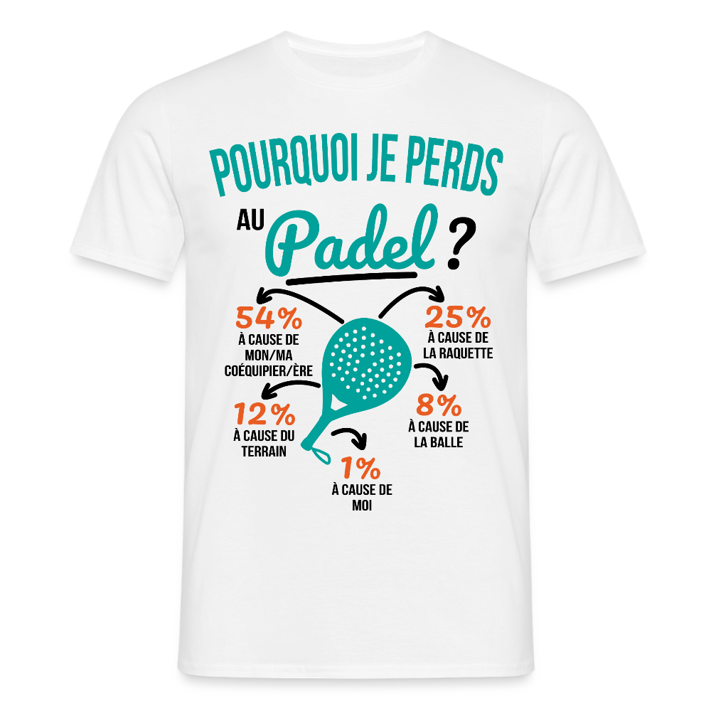 T-shirt Homme - Pourquoi Je Perds Au Padel - blanc