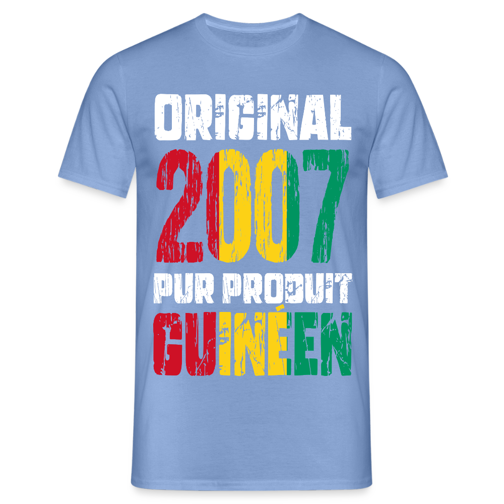 T-shirt Homme - Anniversaire 18 Ans - Original 2007 - Pur produit Guinéen - carolina blue