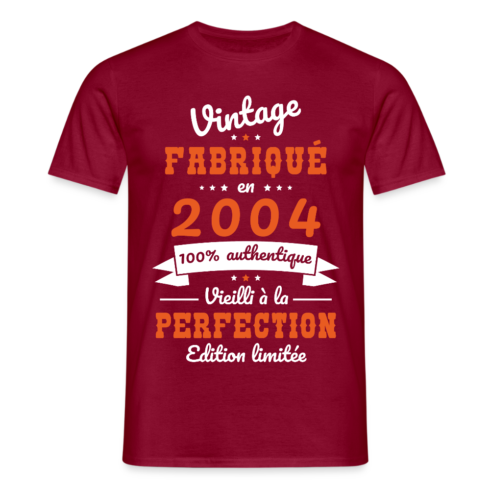 T-shirt Homme - Anniversaire 21 Ans - Vintage Fabriqué en 2004 - rouge brique