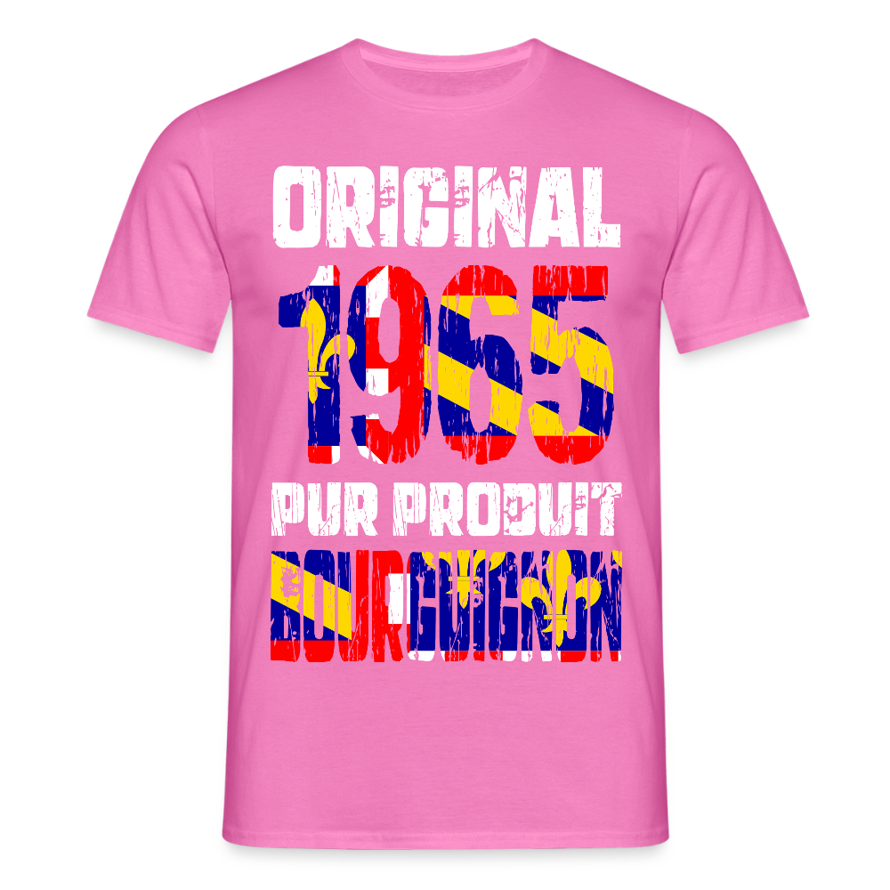 T-shirt Homme - Anniversaire 60 Ans - Original 1965 - Pur produit Bourguignon - rose