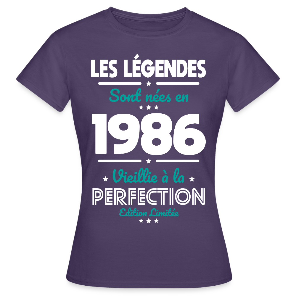 T-shirt anniversaire femme 40 ans – Les légendes sont nées en 1986 - violet foncé