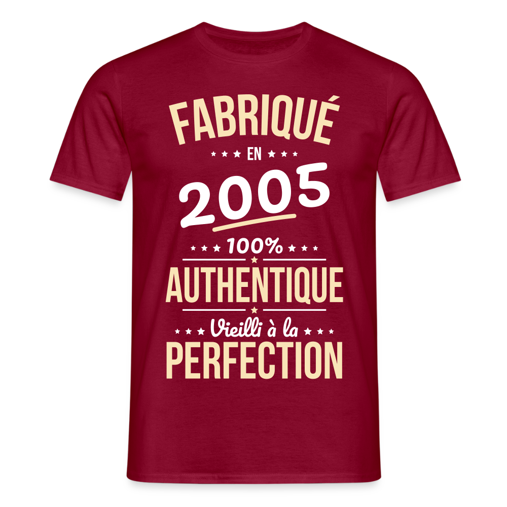 T-shirt Homme - Anniversaire 20 Ans - Fabriqué en 2005 - rouge brique