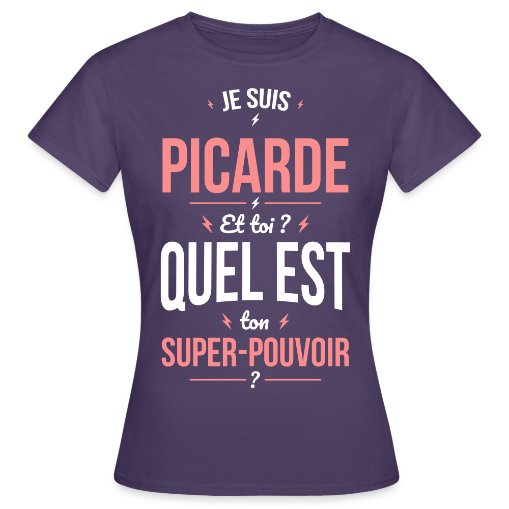 T-shirt Femme - Je suis Picarde - Super-pouvoir - violet foncé