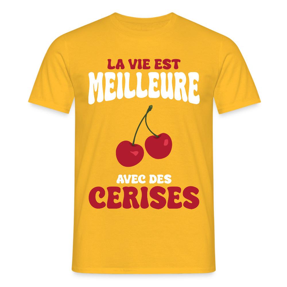 T-shirt Homme - La vie est meilleure avec des cerises - jaune