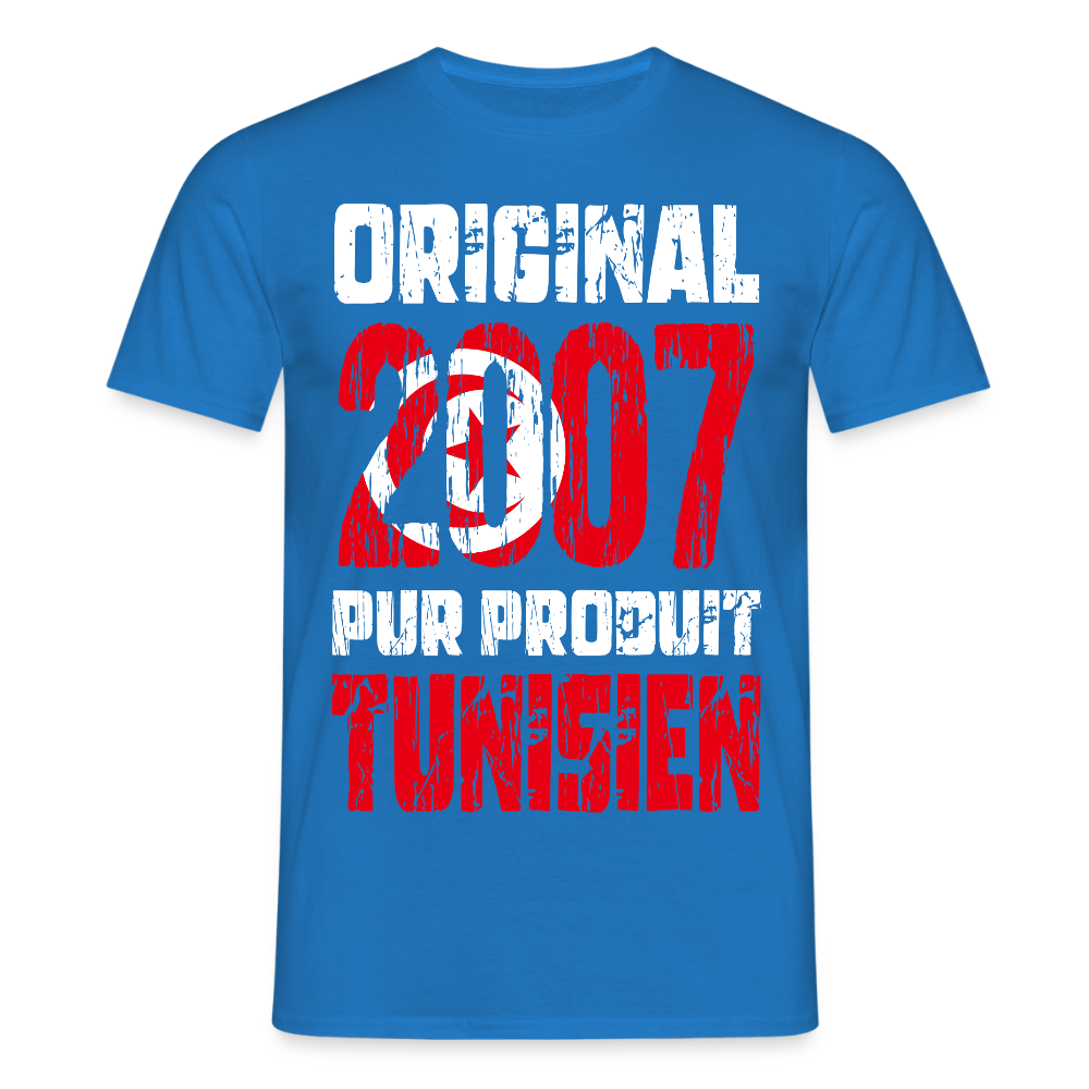 T-shirt Homme - Anniversaire 18 Ans - Original 2007 - Pur produit Tunisien - bleu royal