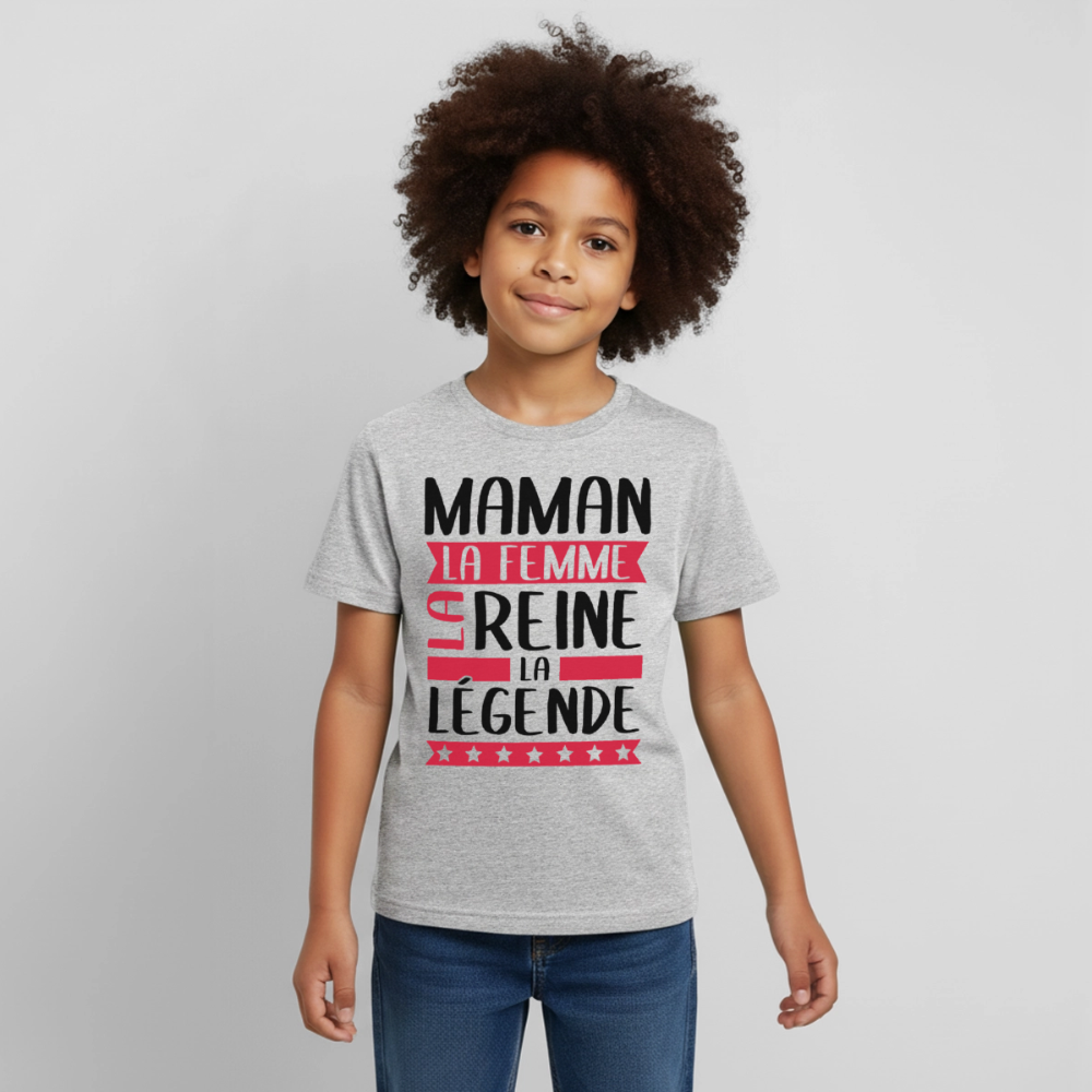 T-shirt enfant coloris clair - Maman, la femme, la reine, la légende - gris chiné