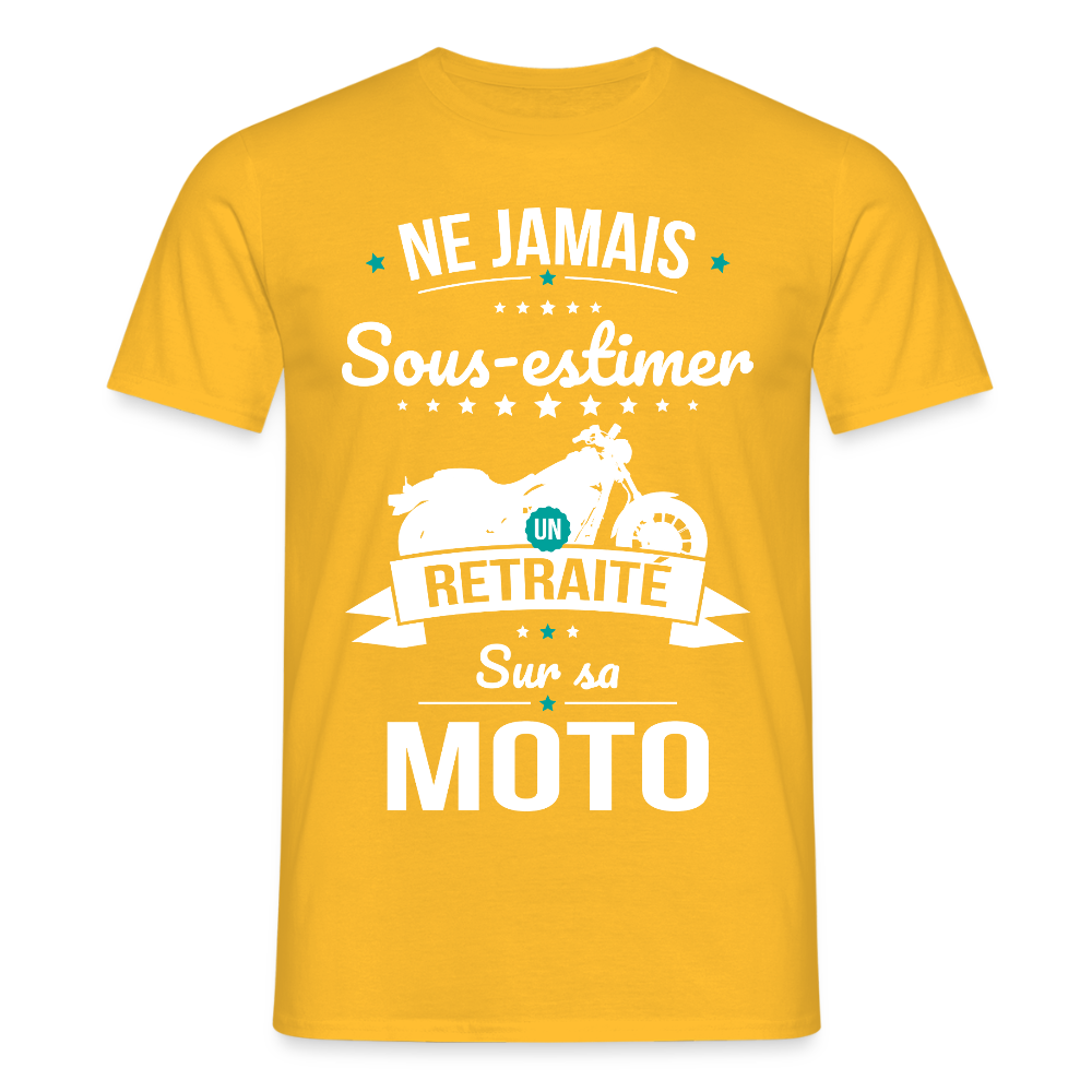 T-shirt Homme - Ne jamais sous-estimer un retraité sur sa moto - jaune