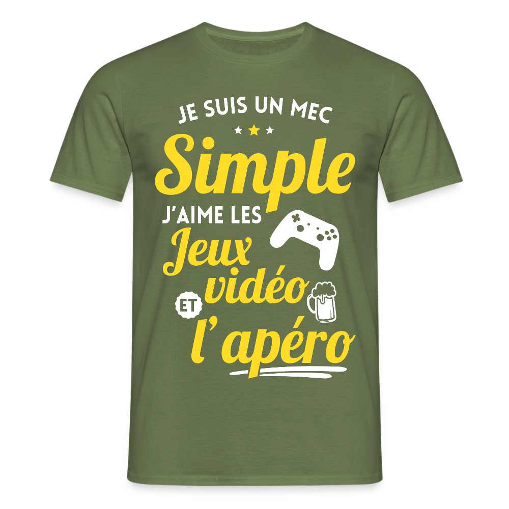 T-shirt Homme - J'aime les jeux vidéo et l'apéro - vert militaire