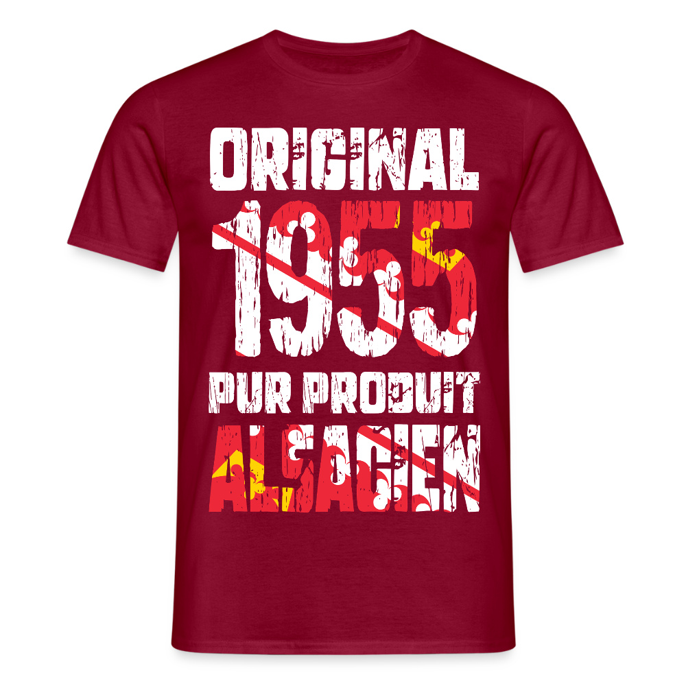 T-shirt Homme - Anniversaire 70 Ans - Original 1955 - Pur produit Alsacien - rouge brique
