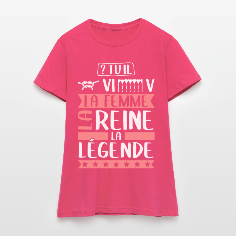 T-shirt femme Geneviève rébus – La femme, la reine, la légende - rose azalée