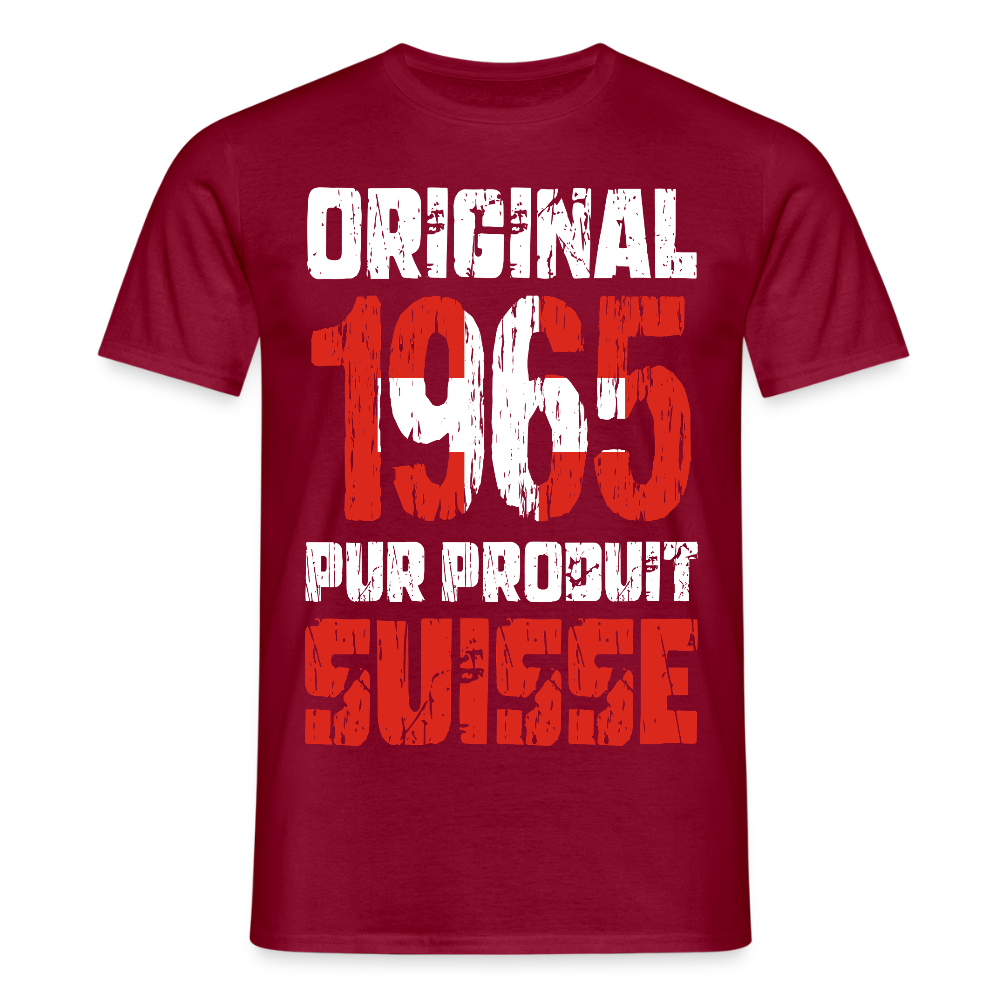T-shirt Homme - Anniversaire 60 Ans - Original 1965 - Pur produit Suisse - rouge brique