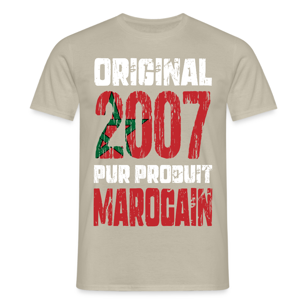 T-shirt Homme - Anniversaire 18 Ans - Original 2007 - Pur produit Marocain - beige sable