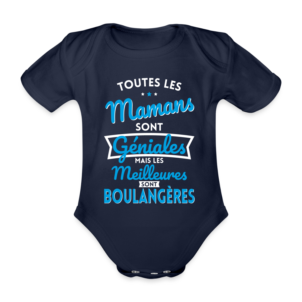 Body Bébé bio manches courtes - Mamans géniales - Les meilleures sont boulangères - marine foncé