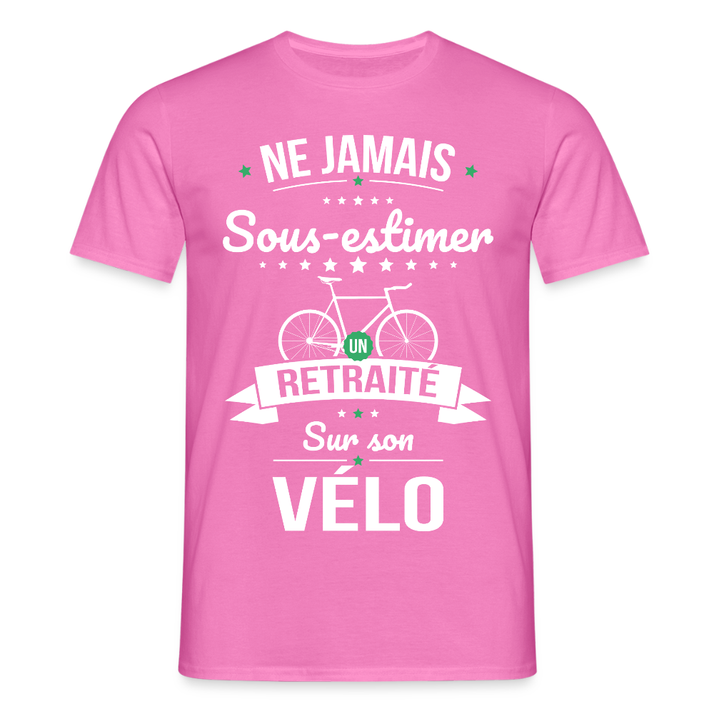 T-shirt Homme -  . Ne jamais sous-estimer un retraité sur son vélo - rose