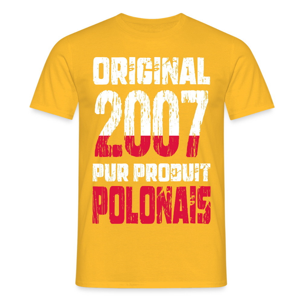 T-shirt Homme - Anniversaire 18 Ans - Original 2007 - Pur produit Polonais - jaune
