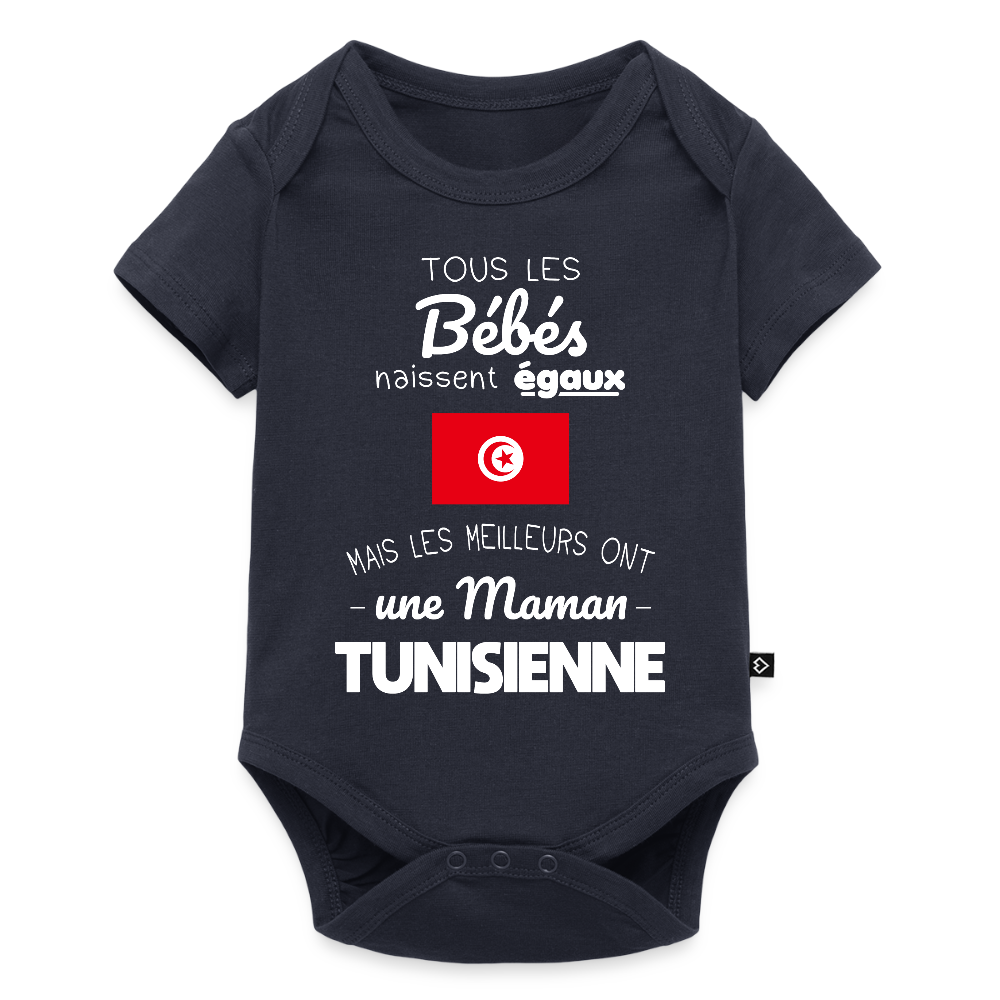 Body Bébé bio manches courtes - Les Meilleurs Ont Une Maman Tunisienne - bleu marine
