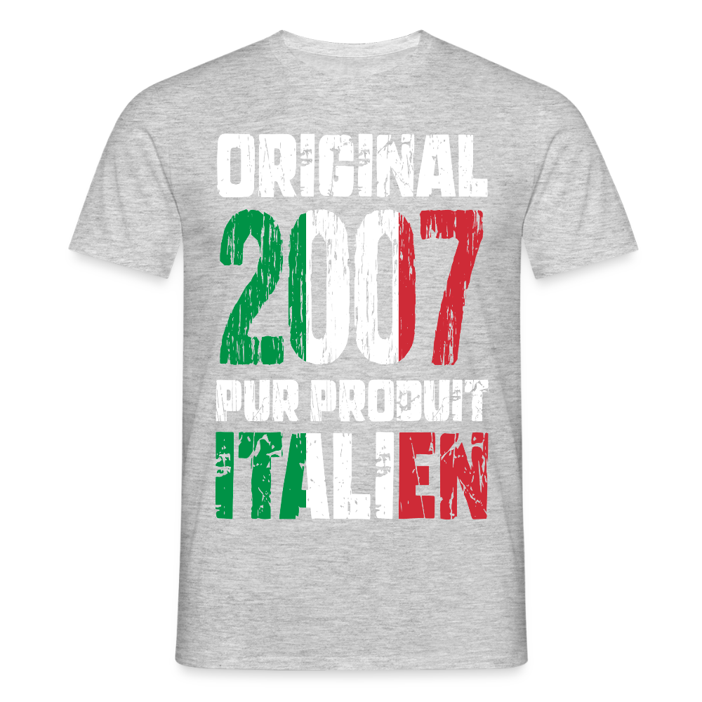 T-shirt Homme - Anniversaire 18 Ans - Original 2007 - Pur produit Italien - gris chiné