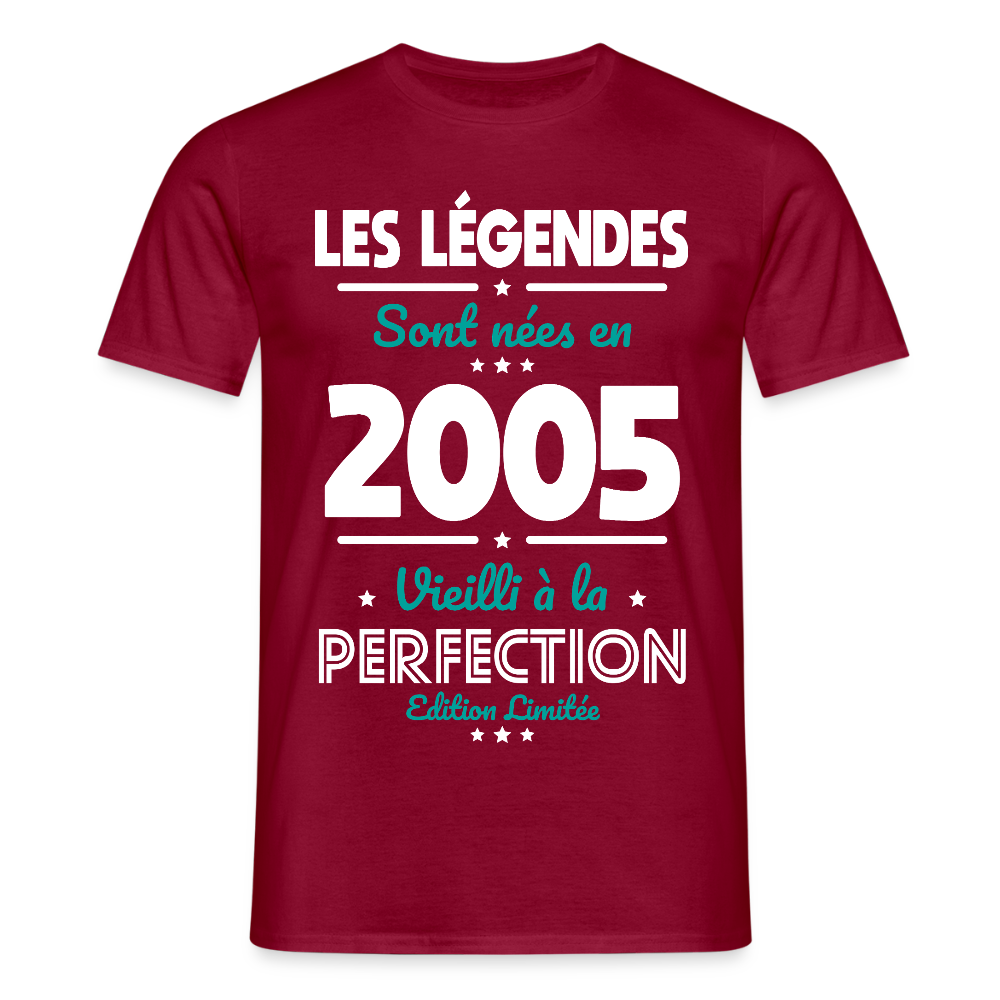 T-shirt Homme - Anniversaire 20 Ans - Les Légendes sont nées en 2005 - rouge brique