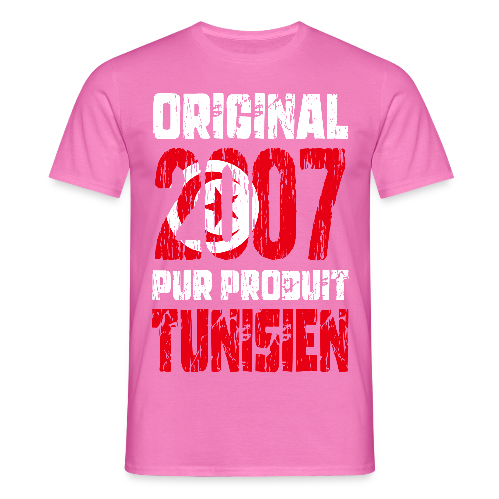 T-shirt Homme - Anniversaire 18 Ans - Original 2007 - Pur produit Tunisien - rose