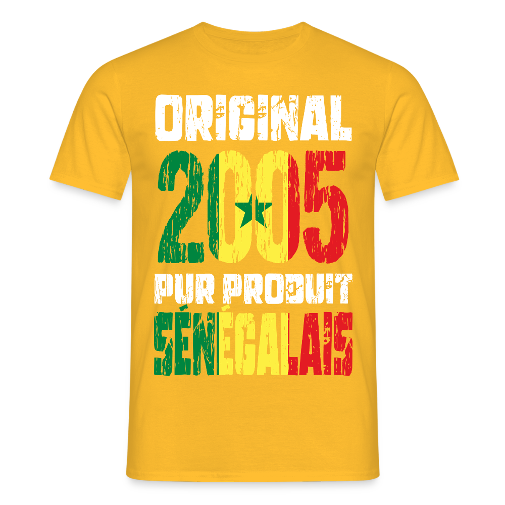 T-shirt Homme - Anniversaire 20 Ans - Original 2005 - Pur produit Sénégalais - jaune