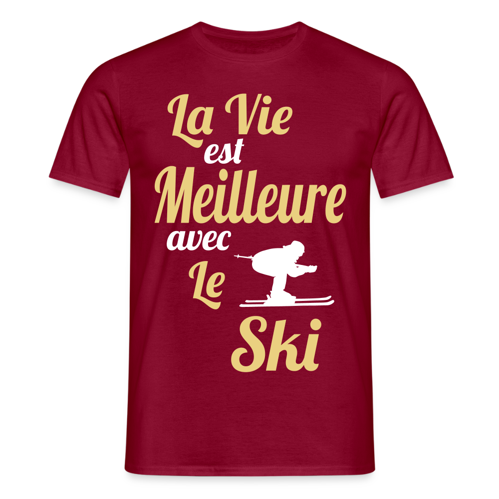 T-shirt Homme - La vie est meilleure avec le Ski - rouge brique