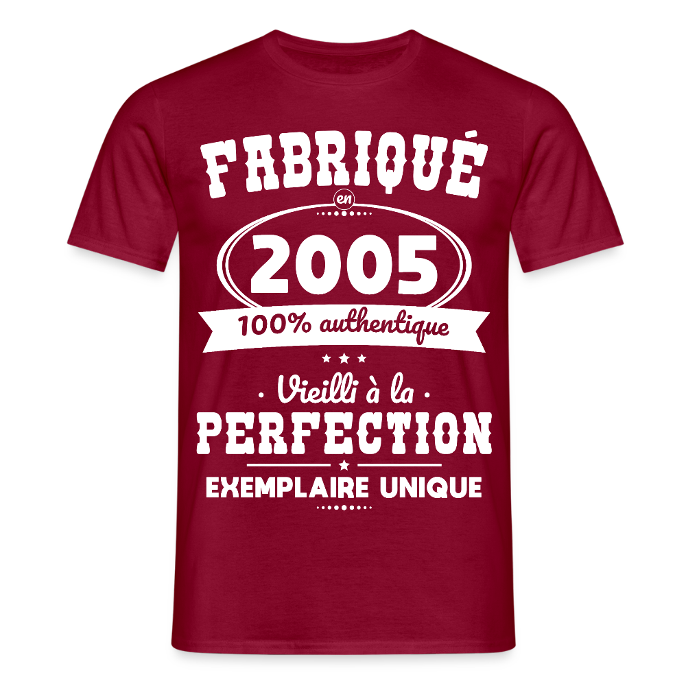 T-shirt Homme - Anniversaire 20 Ans - Fabriqué en 2005 - rouge brique