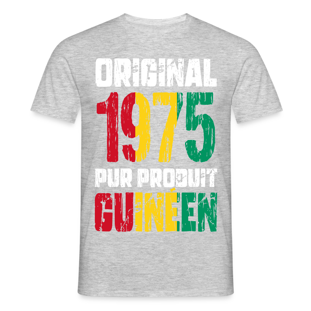 T-shirt Homme - Anniversaire 50 Ans - Original 1975 - Pur produit Guinéen - gris chiné