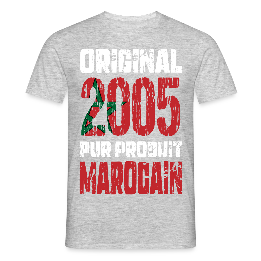 T-shirt Homme - Anniversaire 20 Ans - Original 2005 - Pur produit Marocain - gris chiné