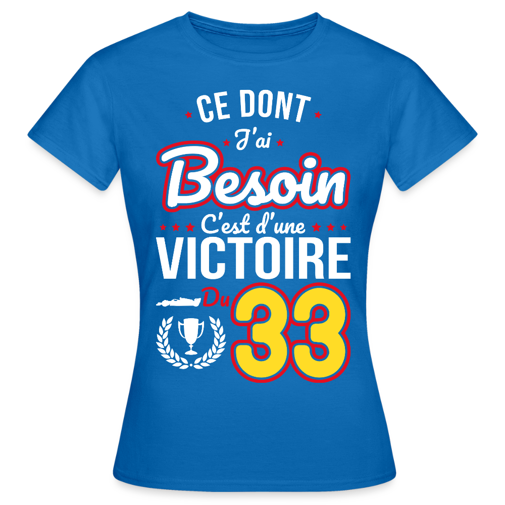 T-shirt Femme - Ce dont j'ai besoin c'est d'une victoire du 33 - bleu royal
