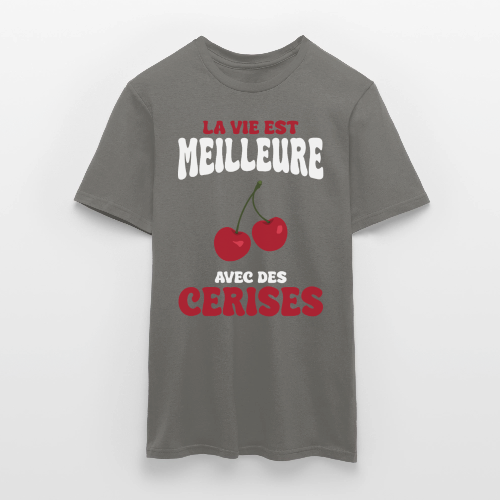 T-shirt Homme - La vie est meilleure avec des cerises - gris graphite