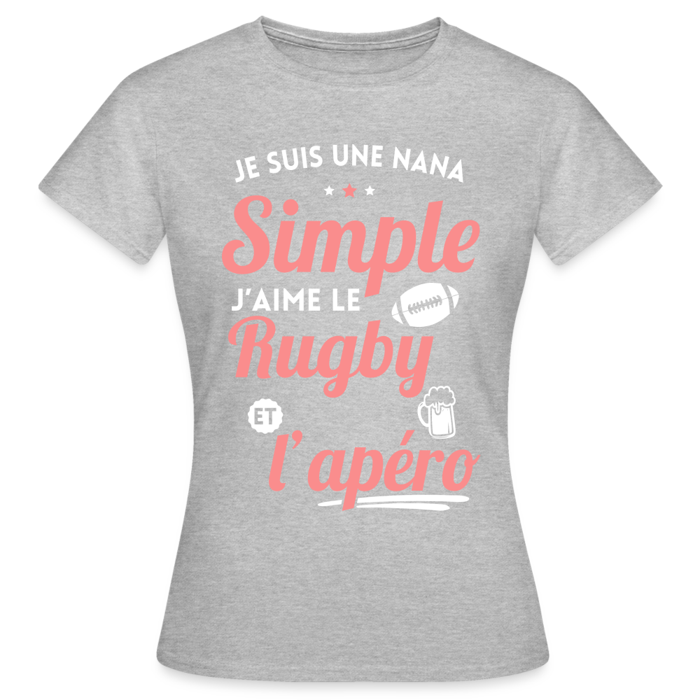 T-shirt Femme - J'aime le rugby et l'apéro - gris chiné