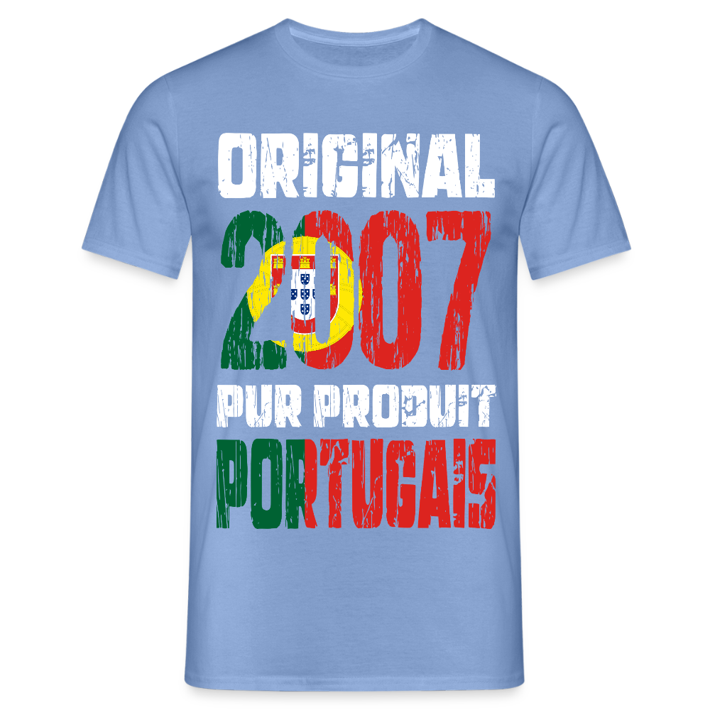 T-shirt Homme - Anniversaire 18 Ans - Original 2007 - Pur produit Portugais - carolina blue