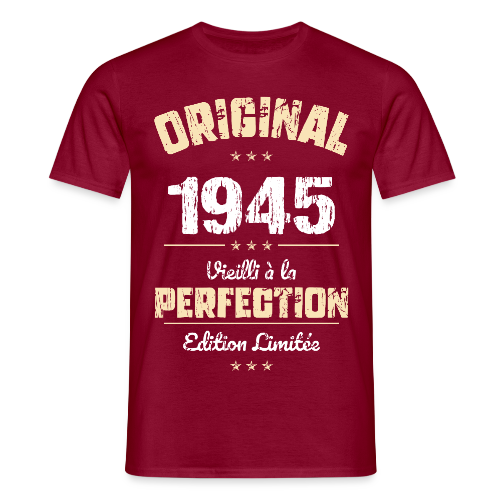 T-shirt Homme - Anniversaire 80 Ans - Original 1945 - rouge brique